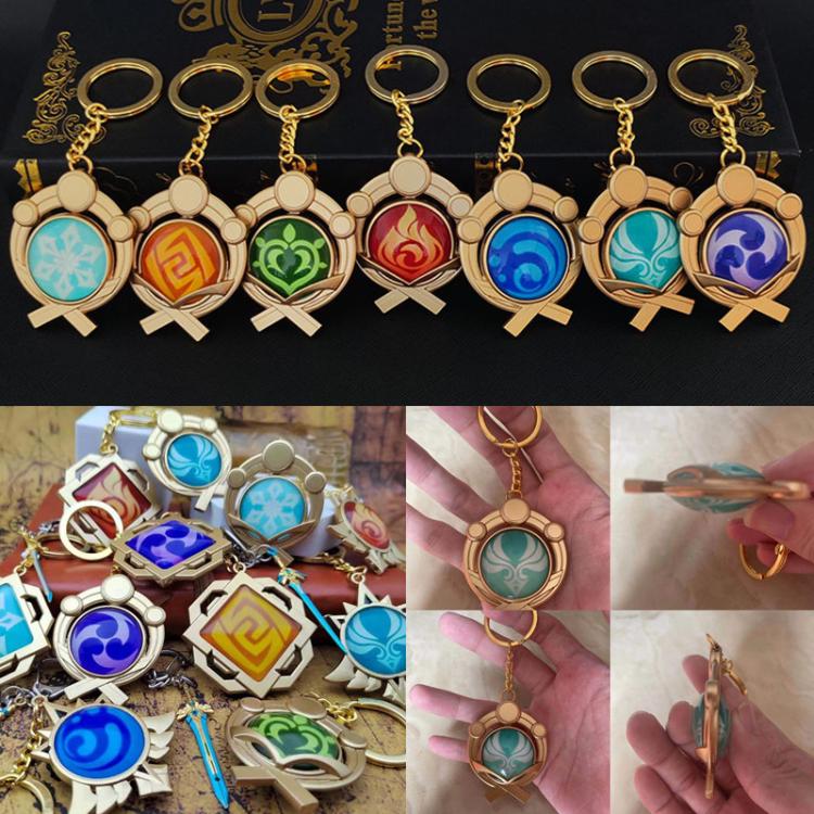 all in one place אביזרי גברים Game Genshin Impact Vision Lnazuma Ganyu Keqing Wendi Xiao Keychain Luminous 7 Element Weapons Eye Of Original God Toy KeyRing