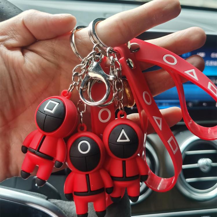 all in one place אביזרי גברים Squid Game Keychain Soldier Triangle Series Creative Charms 3d Mini Doll Figurine Key Ring Car Backpack Pendant Gift Ornament