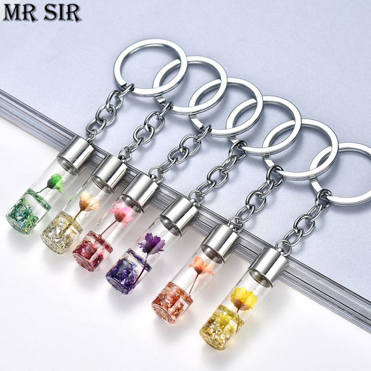 all in one place אביזרי גברים Fashion Natural Eternal Flower Keychain Dried Flower Plants Key Chains Wishing Bottle Keyrings Key Holder Women Bags Accessories