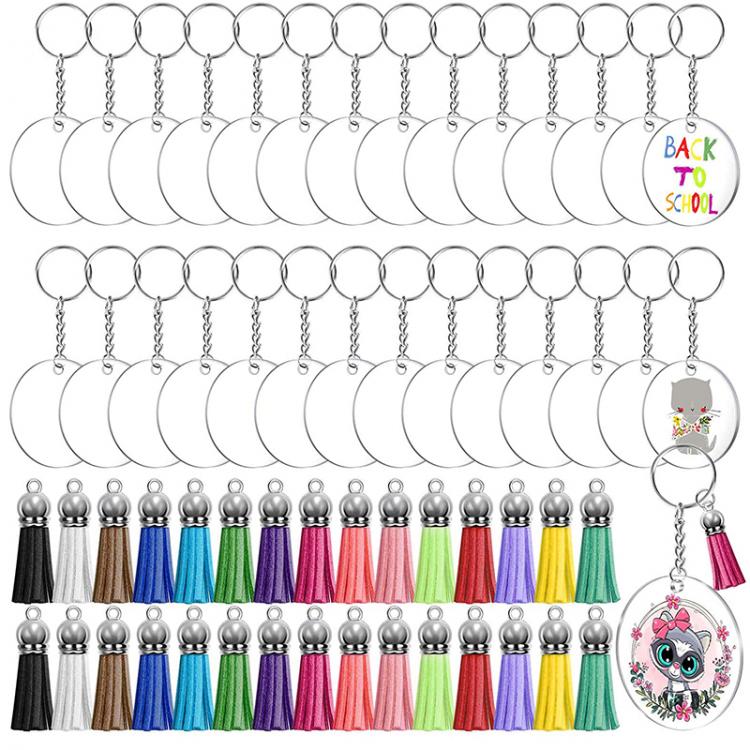 all in one place אביזרי גברים 1 set Acrylic Clear Circle Blanks Keychain Tassels Set Acrylic Circle Keyring Tassels Jump Rings For Jewelry DIY Keychains
