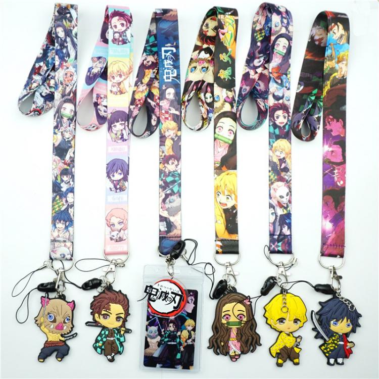 all in one place אביזרי גברים Anime Demon Slayer Kimetsu No Yaiba Lanyard Figure Set Key chain Mobile Phone Cosplay Straps ID Badge Holder Charms URORU07