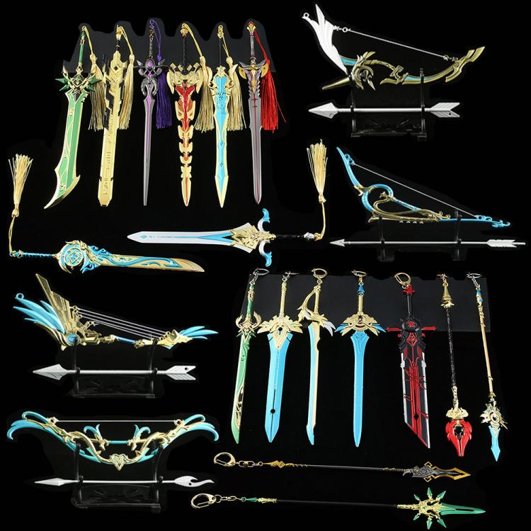all in one place אביזרי גברים Genshin Impact Weapons Keychains Wolf's Gravestone Skyward Spine Skyward Blade Swords Keyrings Holder Fashion Jewelry Cosplay