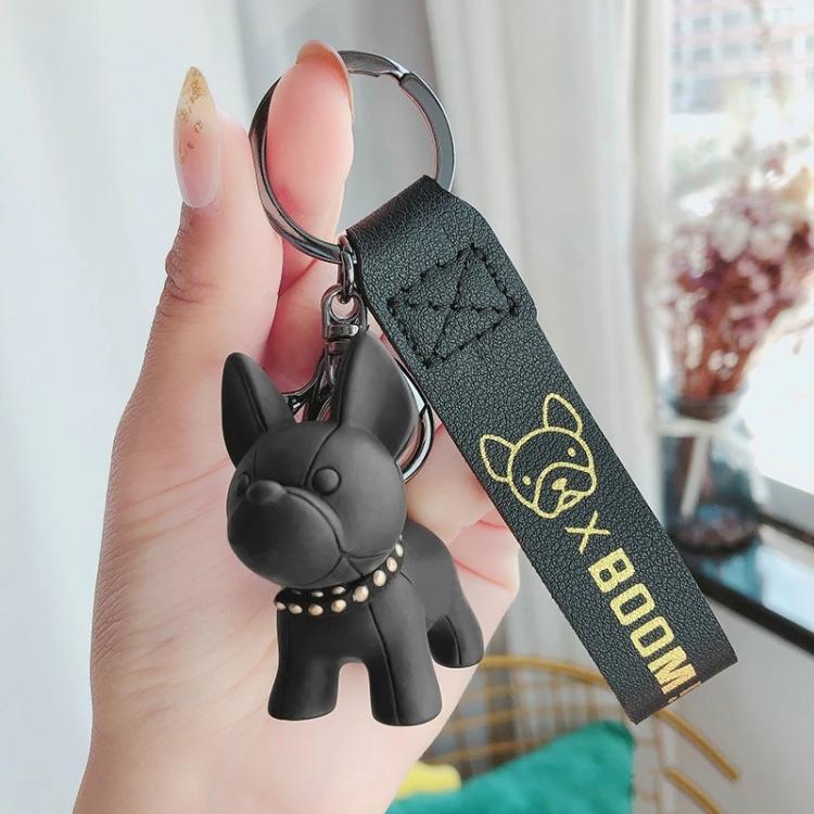 all in one place אביזרי גברים Fashion Punk French Bulldog Keychain PU Leather Dog Keychains for Women Bag Pendant Jewelry Trinket Men's Car Key Ring Key Ch