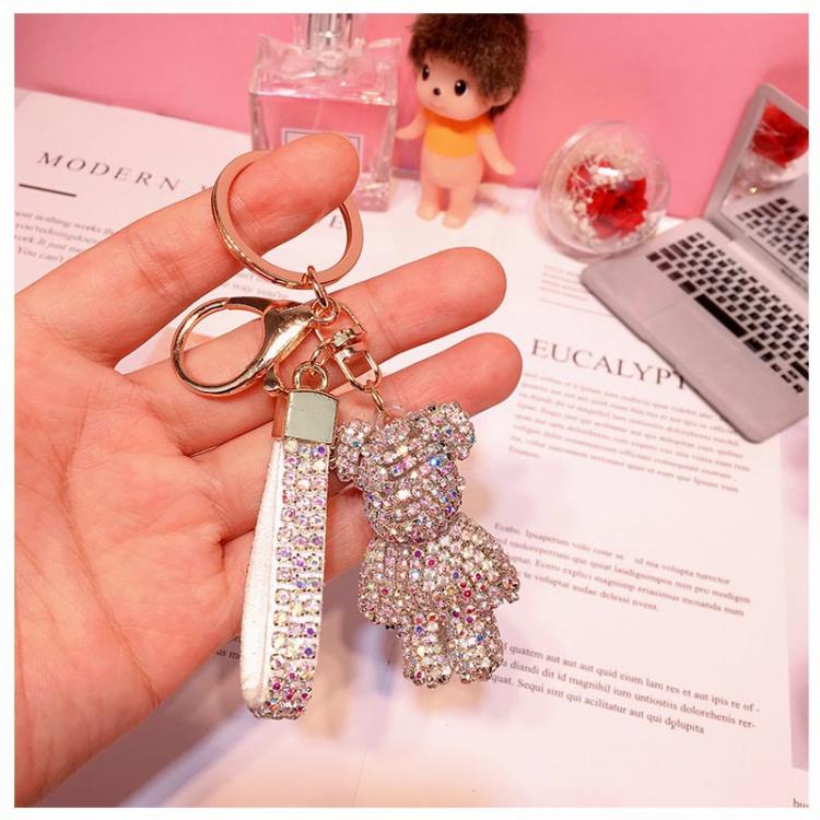 all in one place אביזרי גברים Fancy&Fantasy High Quality Strass Rhinestone Bear Animal Keychain Leather Strap Car Key Chain Bag Pendant Llaveros Para Mujer