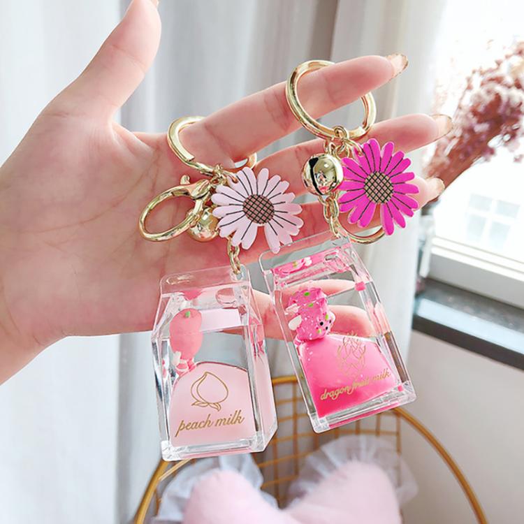 all in one place אביזרי גברים Cartoon Fruit Daisy Keychain Acrylic Moving Liquid Quicksand Drift Bottle Keyring for Women Couple Bag Charm Key Chains