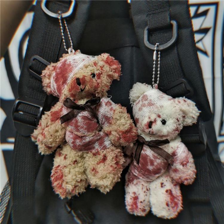 all in one place אביזרי גברים Punk Bloody Plush Bear Keychain Halloween Injured Animal Bear Doll Key Ring Bags Pendant Creative Fashion Cool Jewelry