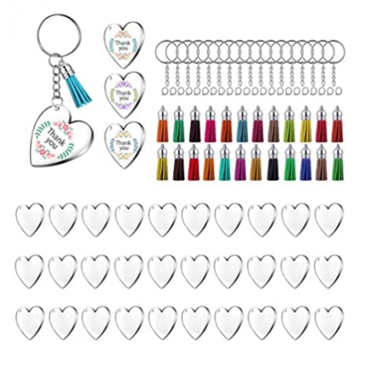 all in one place אביזרי גברים 90Pcs Acrylic Discs Clear Heart Keychain Blanks Charms and Colourful Tassel Key Rings for DIY Crafts Jewelry Making