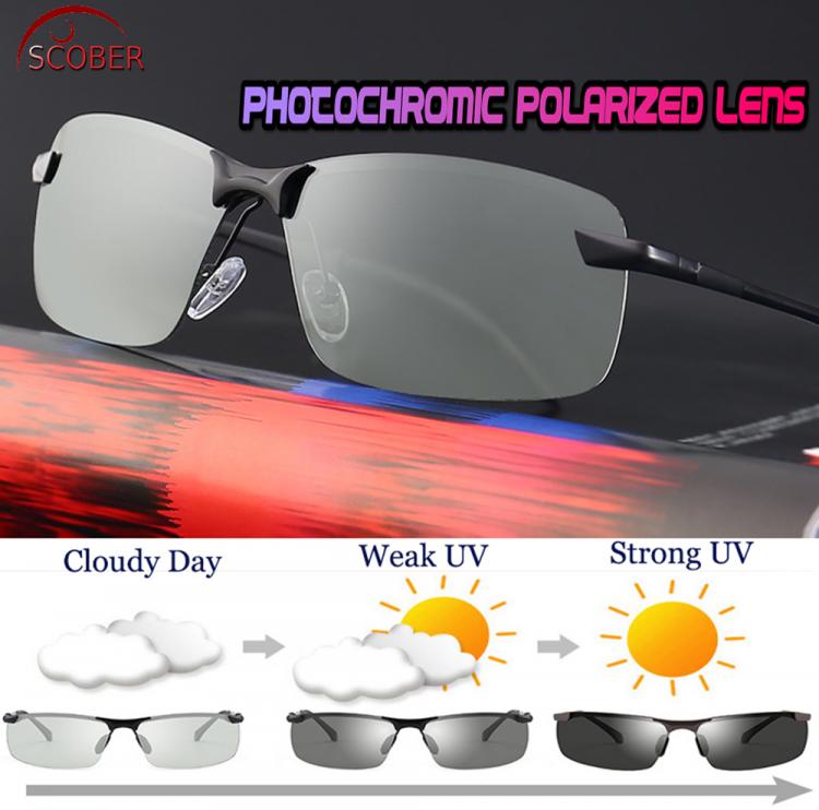 all in one place אביזרי גברים SCOBER BRAND Mens Photochromic Polarized Sunglasses Rimless Frame UV Polaroid Sports Driving Outdoor Designer Sun Glasses