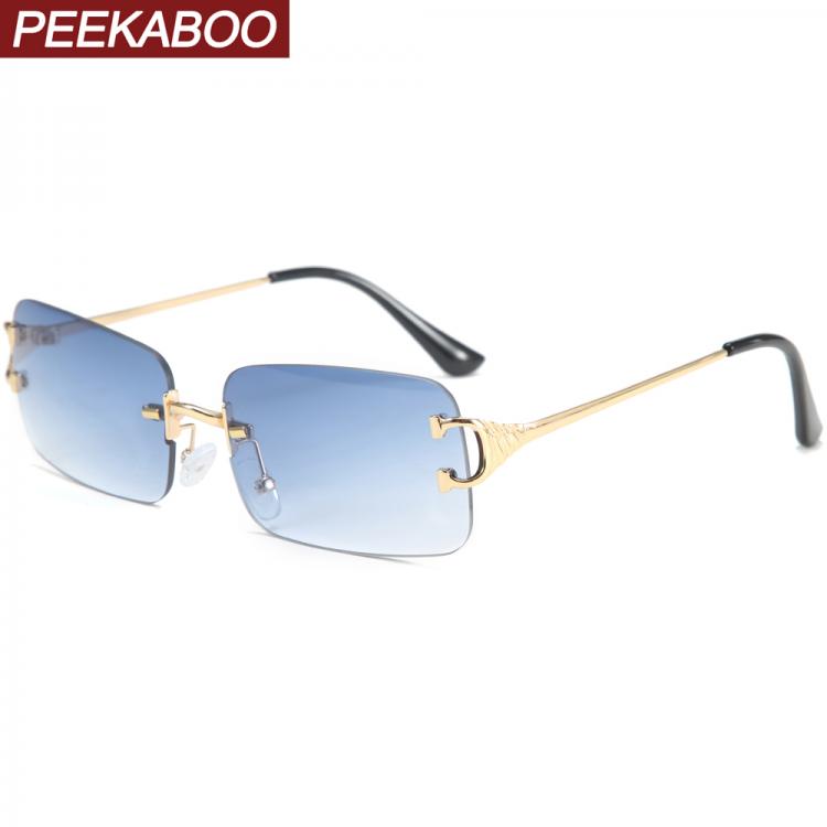 all in one place אביזרי גברים Peekaboo blue rectangular sunglasses rimless men metal fashion square sun glasses for women gradient lens frameless 2021 uv400
