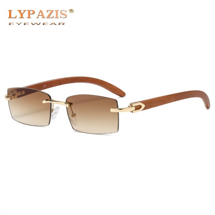 all in one place אביזרי גברים Fashion Square Rimless Classic Men's Sunglasses Wooden Frame Women Rectangle Small Lens Male Driving Sun Glasses UV400 Shades