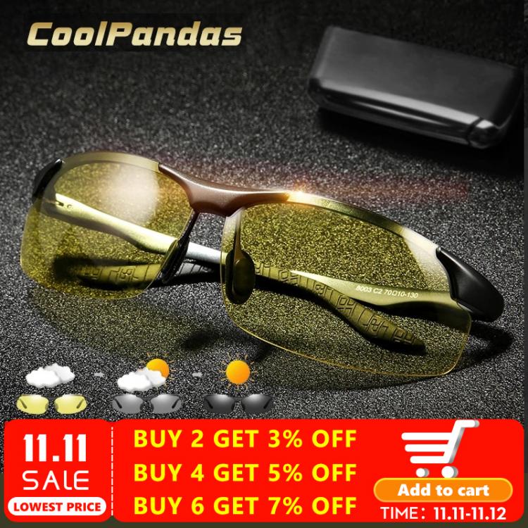 all in one place אביזרי גברים CoolPandas Photochromic Aluminum Magnesium Sunglasses Polarized Men Day Night Safety Driving Sun Glasses Male Anti-Glare Lens