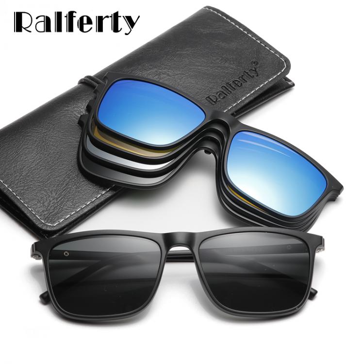 all in one place אביזרי גברים Ralferty Magnetic Sunglasses Men 5 In 1 Polarized Clip On Sunglass Women Square Sunglases Ultra-Light Night Vision Glasses A8804