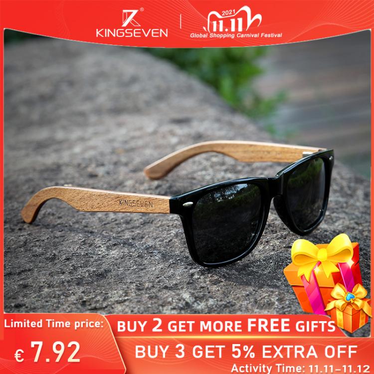 all in one place אביזרי גברים KINGSEVEN New Black Walnut Sunglasses Wood Polarized Sunglasses Men's Glasses Handmade UV400 Protection Eyewear Retro Wooden 