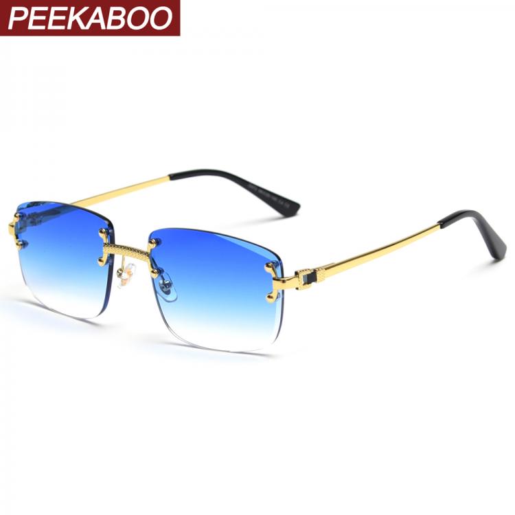 all in one place אביזרי גברים Peekaboo gradient lens metal sunglasses rimless square blue uv400 high quality brown women sun glasses for men 2022 frameless
