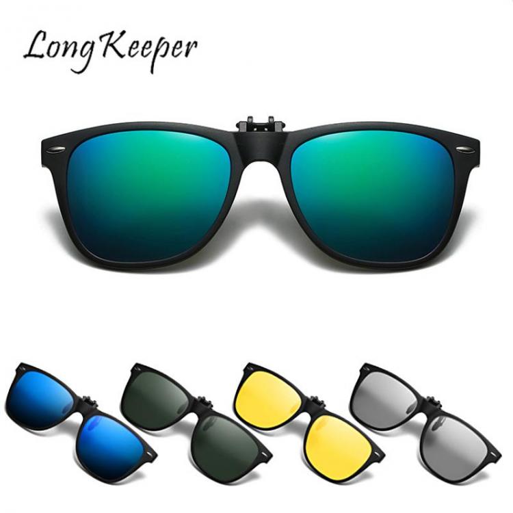 all in one place אביזרי גברים TR90 Polarized Clip On Sunglasses Men Flip Up Photochromic Sunglasses Mirror Blue Yellow Lens Night Vision Driving Glasses