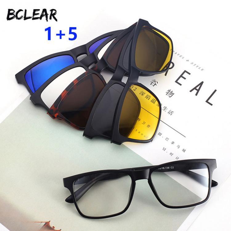 all in one place אביזרי גברים BCLEAR fashion unisex TR90 optical frame with 5 sun lenses clip on polarized sunglass night vision magnetic spectacle frames