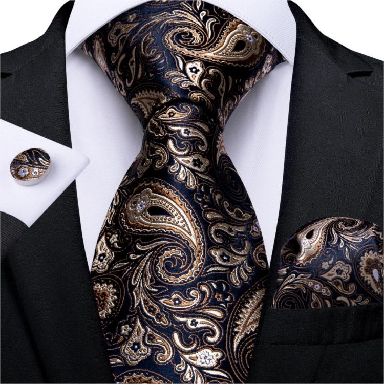 all in one place אביזרי גברים Men Tie Gold Blue Paisley Wedding Tie For Men Hanky Cufflinks Silk Men Tie Set Party Business Fashion DiBanGu Designer MJ-7249