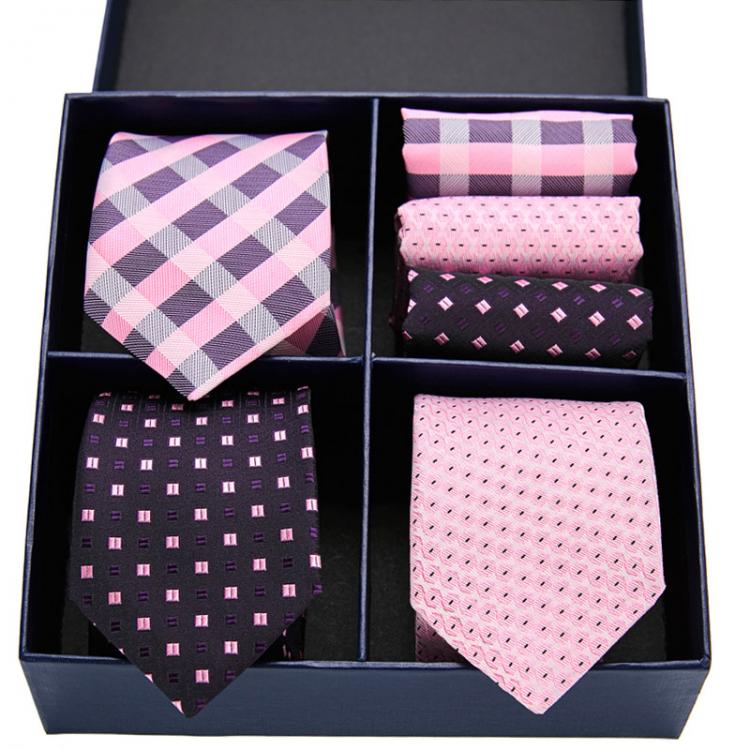 all in one place אביזרי גברים Gift box Pack Mens Tie Skinny Pink palid 100% Silk Classic Jacquard Woven Extra long Tie Hanky Set For Men Formal Wedding Party