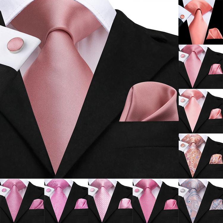 all in one place אביזרי גברים Hi-Tie 100% Silk Classic Men's Wedding Coral Pink Red Peach Tie Pocket Square Cufflinks Set Rose Ties for Men Solid Paisley T
