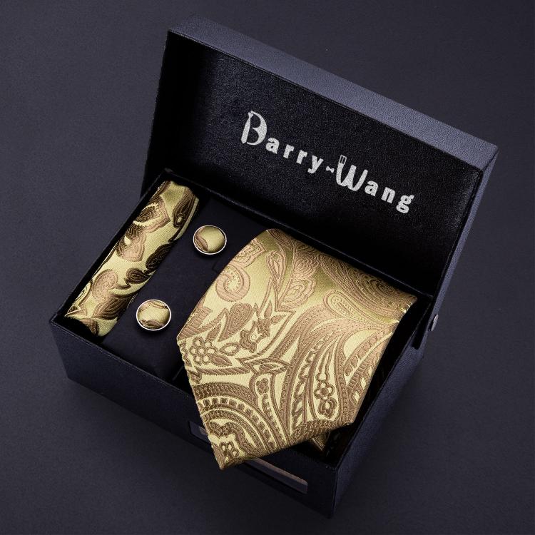 all in one place אביזרי גברים Gold Men Tie Paisley Silk Tie Pocket Square Gift Box Set Barry.Wang Luxury Designer Neck Tie For Men Male Gravat Wedding BB-5150