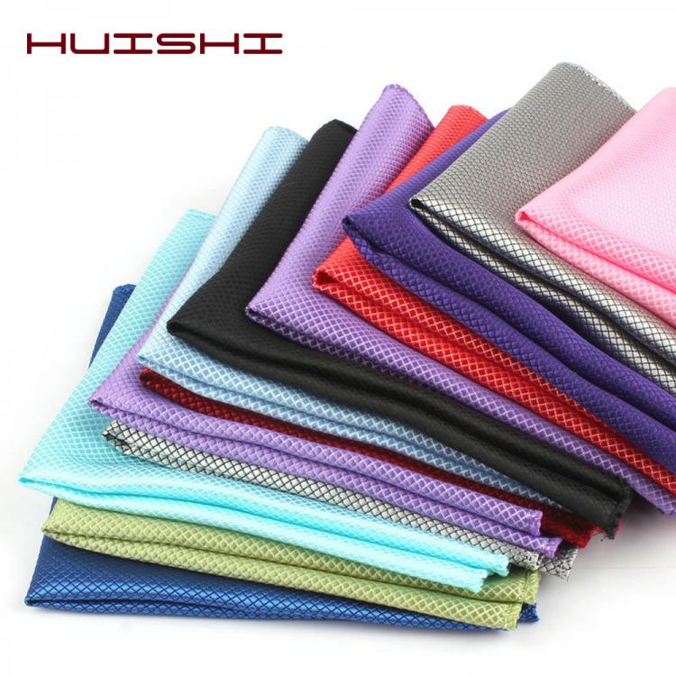 all in one place אביזרי גברים HUISHI Solid Pocket Square For Men Grid Check Handkerchief Accessories Polyester Hanky Solid Color Towel Mouchoir Black White