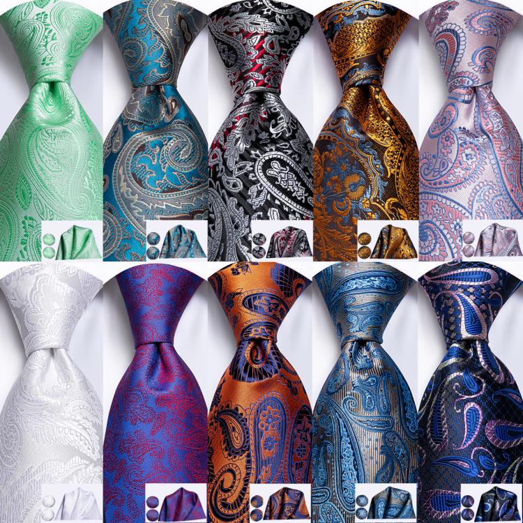 all in one place אביזרי גברים Hi-Tie Men's Tie Set Gold Paisley 100% Silk 8.5cm Wedding Ties For Men New Fashion Design Hanky Cufflinks Set Quality Necktie