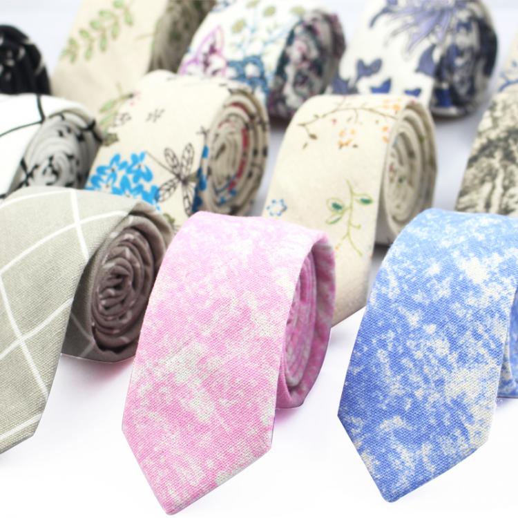 all in one place אביזרי גברים Fashion Neck Tie For Men Floral Linen Ties for Wedding Party Print Narrow Neckties Casual Mens Retro Neckwear Male Cotton Ties