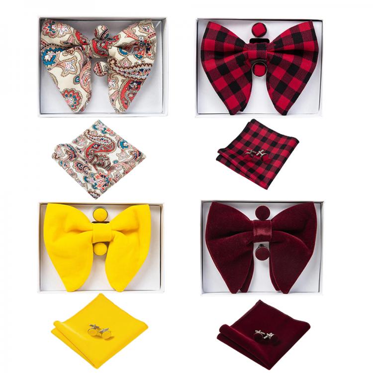 all in one place אביזרי גברים Ricnais Velvet Big Bow Tie Men's Bowties Pocket Square Cufflinks Set Solid Red Blue Handkerchief Necktie For Man Wedding Gift