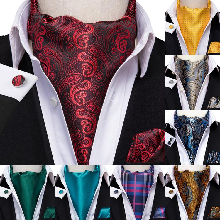 all in one place אביזרי גברים Hi-Tie 100% Silk Adult Men's Cravat Ascot Tie Set Black Red Paisley Ascot Cravat for men Scrunch Self British Gentleman Scarv