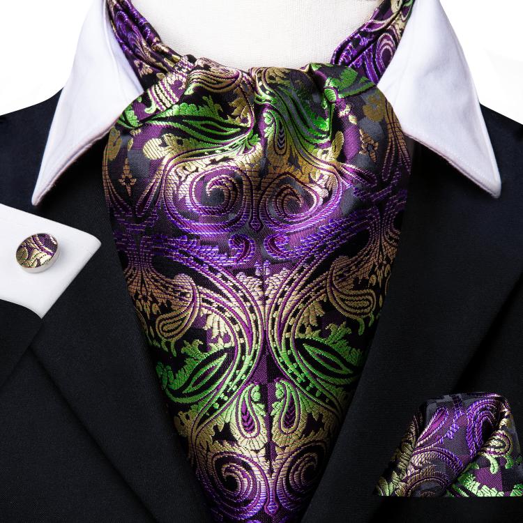all in one place אביזרי גברים Hi-Tie Luxury Paisley Cravat for Men Purple Green Pocket Square Cufflinks Ascot Scarf Tie New Men's Casual Ascot Cravat Tie S