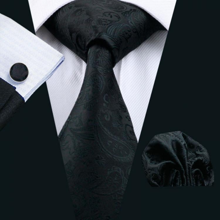all in one place אביזרי גברים Mens Tie 100% Silk Barry.Wang New Classic Black Hanky Cufflinks Necktie Ties For Men Formal Business Wedding Party LS-823