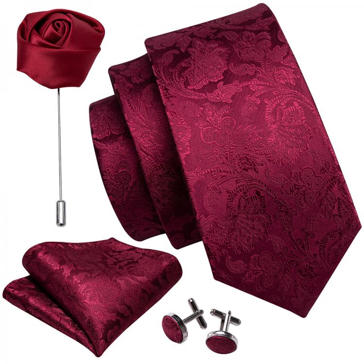 all in one place אביזרי גברים Mens Wedding Tie Red Paisley Solid Silk Neck Ties For Men Gravat Handkerchief Cufflink Brooch Set Barry.Wang Designer FA-5509