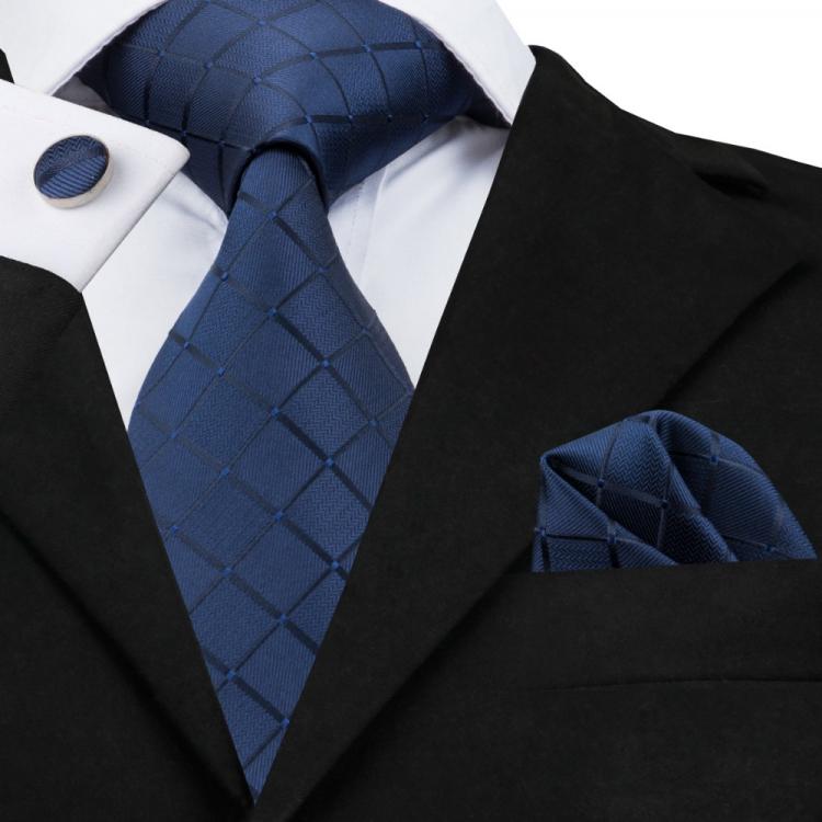 all in one place אביזרי גברים Business Classic Blue Black Striped Solid Neck Tie for Men 3.4" Brand Necktie Pocket Square Cufflinks Wedding Party Silk Tie 