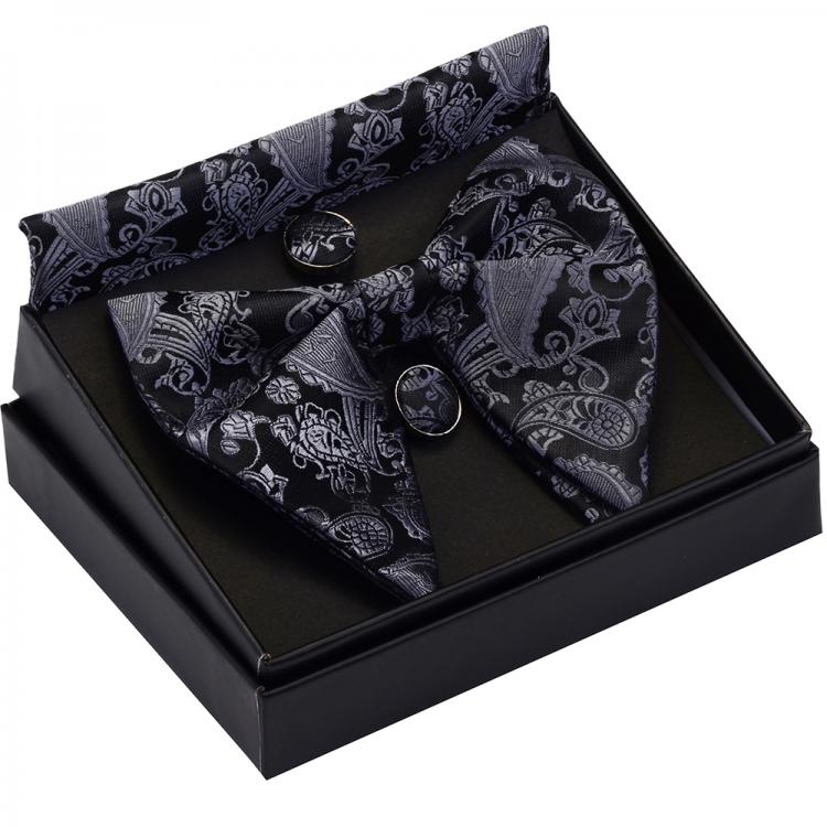 all in one place אביזרי גברים Fashion Silk Big Bowtie Handkerchief Cufflinks Set Bule Black Paisley Floral Jacquard Hanky Bow Ties For Men Business With Box