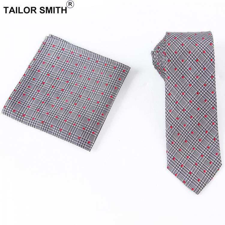 all in one place אביזרי גברים Tailor Smith Mens Gray Dot Tie with Hanky Fashion Designer Polka Dot Necktie Pocket Square Set Luxury Silk Cravat Handkerchief