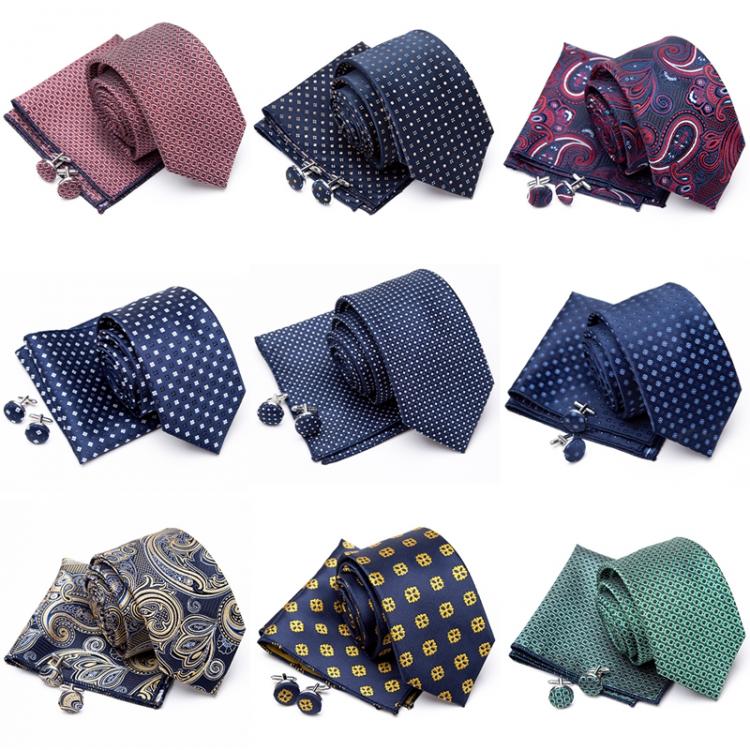 all in one place אביזרי גברים Mens Jacquard Tie Cravat Cufflinks Set Luxury Necktie Fashion Stripe Ties for Men Gift Wedding Dress Handkerchief Accessories