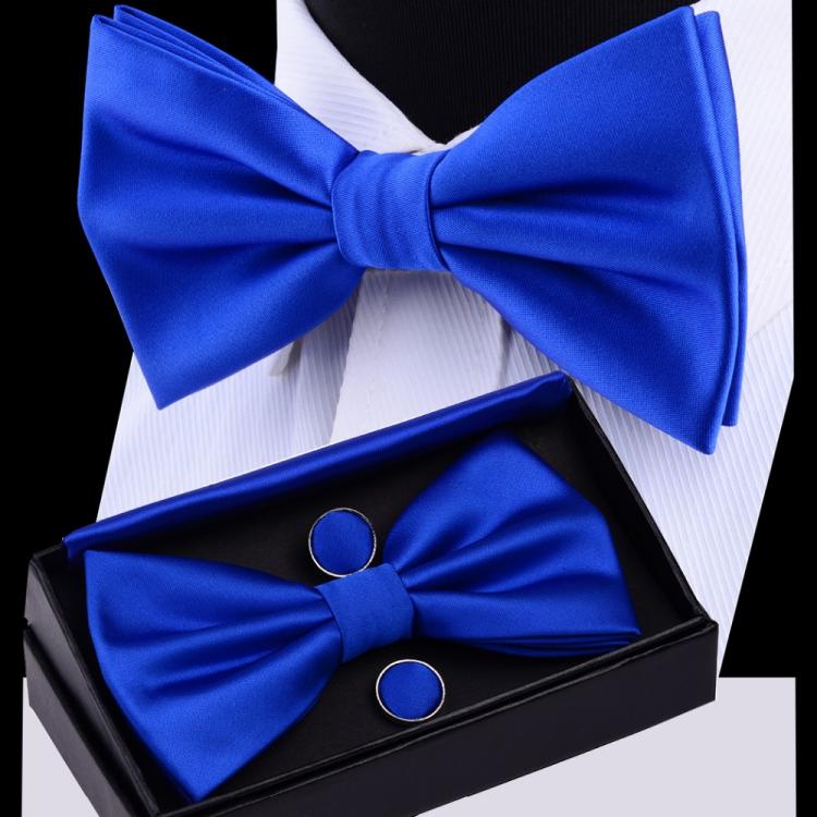 all in one place אביזרי גברים RBOCOTT Mens Bow Tie Set Solid Double Fold Bow Ties Waterproof Plain Blue Bowtie Hanky Cufflinks Gift Box For Men Wedding Gift