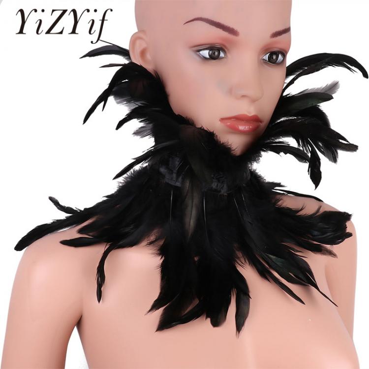 all in one place אביזרי גברים YiZYiF Victorian Gothic Natural Feather Collar Choker Shrug Shawl Shoulder Wrap Cape with Ribbon Ties for Costume Decoration
