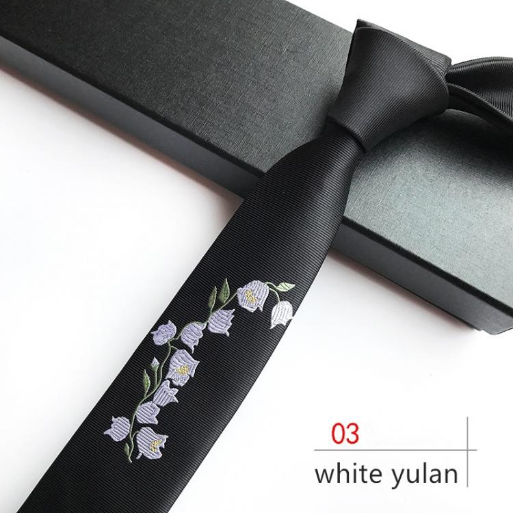 all in one place אביזרי גברים Personalized 5CM Skinny Tie White Yulan Embroidery Tie Narrow Necktie Formal Dress Accessory Birthday Present Graduation Cravat