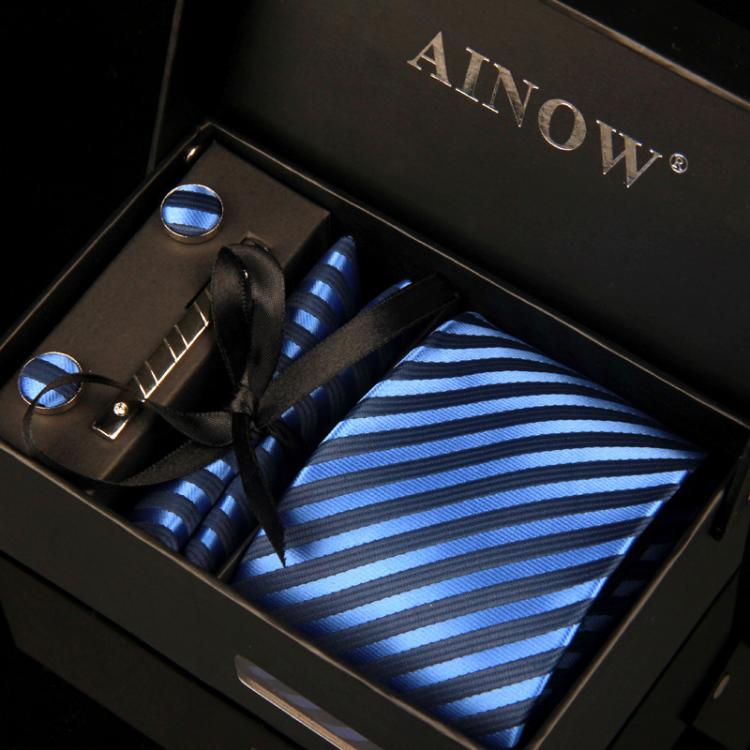 all in one place אביזרי גברים 52 Style Men Neckties Gift Box Packing Luxury FOR Mens Wedding Jacquard Tie Tie Clip Cufflinks Handkerchief 6Pcs Set Accessories