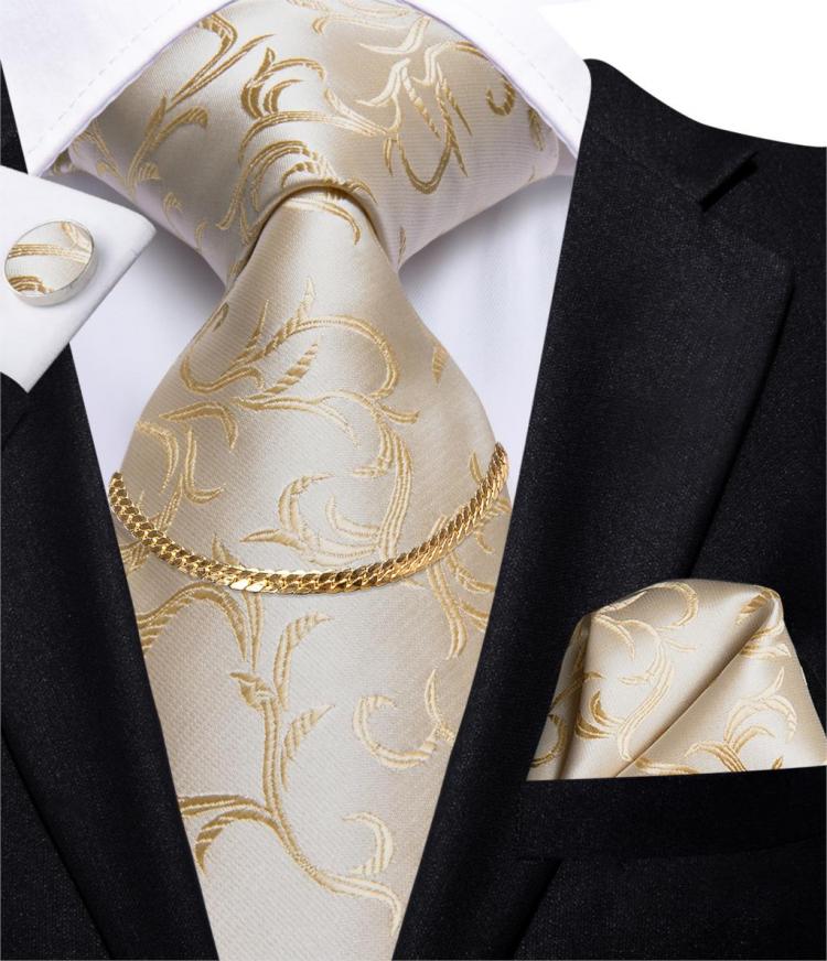 all in one place אביזרי גברים Hi-Tie 8.5cm Men's Tie Beige White Floral 100% Silk Handky Cufflinks Set NeckTie Ties For Men Luxury Wedding High Quality