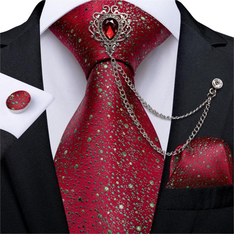 all in one place אביזרי גברים Fashion Green Dot Red 8cm Men's Silk Tie Business Wedding Party Necktie Handkerchief Brooch Cufflinks Set Men's Gift Tie