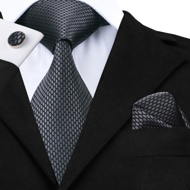 all in one place אביזרי גברים Hi-Tie New Clasic Grey Tie for Men Silk Fabric Jacquard Woven Tie Hanky Cufflinks Set for Men Designer Fashion Silk Ties SN-1466