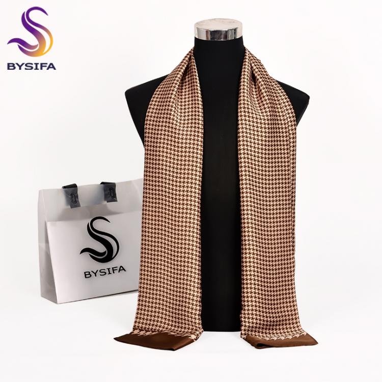 all in one place אביזרי גברים [BYSIFA] Men Silk Scarf Neck Scarf Fall Winter Male Long Scarves Fashion Houndstooth Business Scarf Cravat 170*30cm