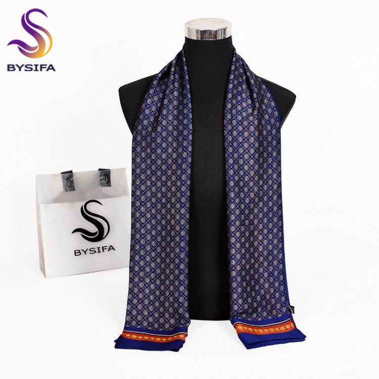 all in one place אביזרי גברים [BYSIFA] 2018 New Brand Men Scarves Autumn Winter Fashion Male Warm Navy Blue Long Silk Scarf Cravat High Quality Scarf 170*30cm