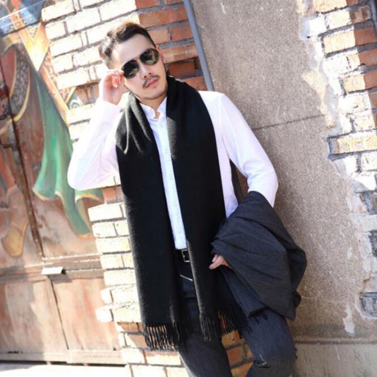 all in one place אביזרי גברים 200*70cm Men Solid Black cashmere thicken shaw cashmere scarves with tassel man winter warm scarf male outdoors supplies