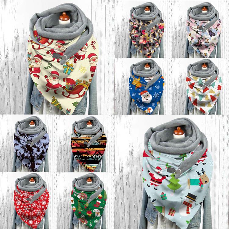 all in one place אביזרי גברים Neck Warm Women Christmas Printing Scarf Button Scarf Wraps Multi-purpose Shawl Plus Velvet Butterfly Pattern Triangle Scarves