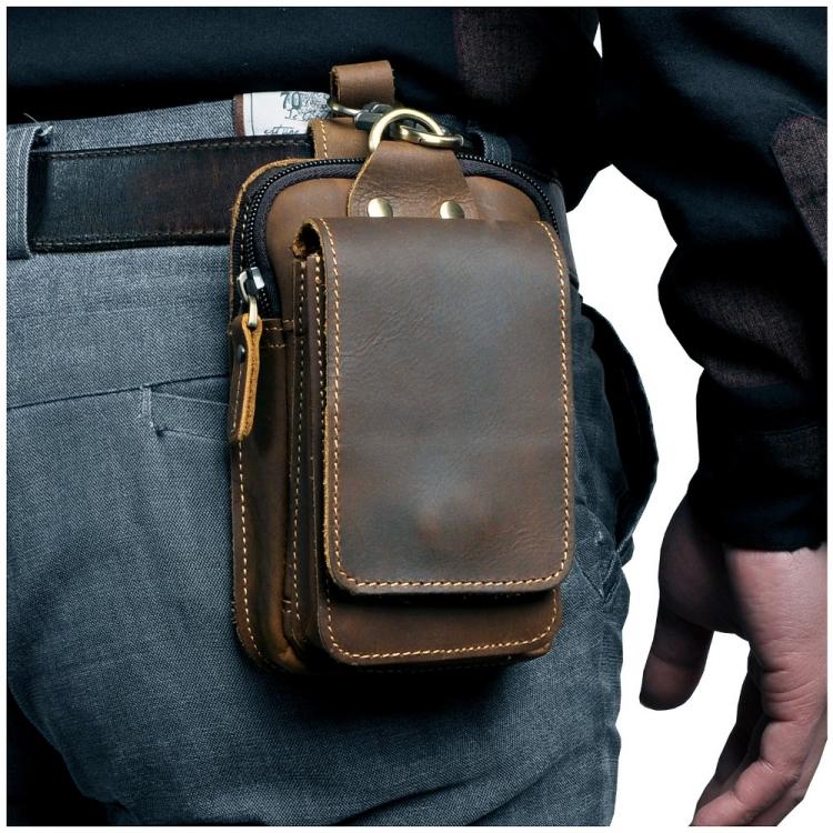 all in one place אביזרי גברים Real Leather men Casual Design Small Waist Bag Cowhide Fashion Hook Bum Bag Waist Belt Pack Cigarette Case 5.5" Phone Pouch 1