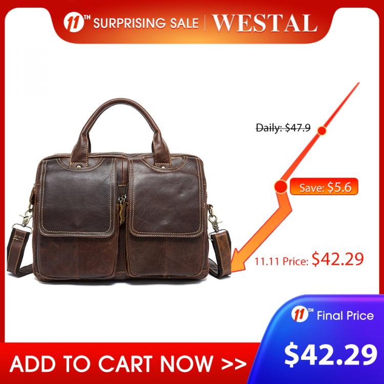 all in one place אביזרי גברים WESTAL Men's Bag Genuine Leather Men's Briefcases Laptop Bag Leather Totes for Document Office Bags for Men Messenger Ba