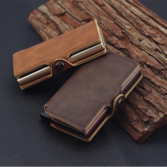 all in one place אביזרי גברים RFID Business Credit Card Holder Men Multifunction Automatic Aluminium Alloy Leather Cards Case Mini Wallet Slim Coin Purse
